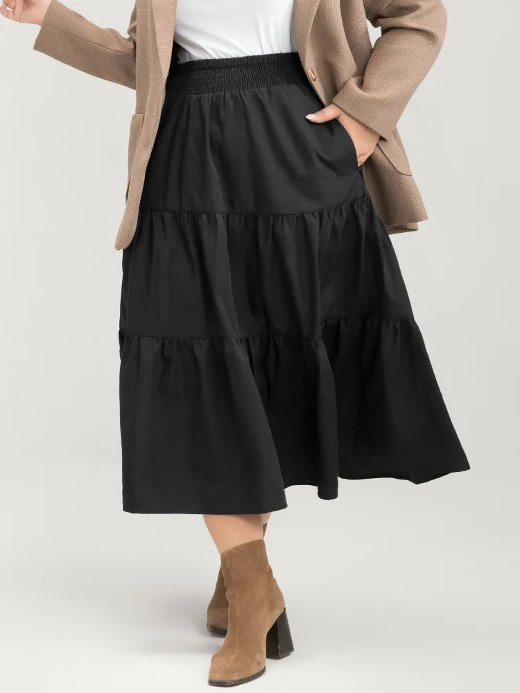 Solid Shirred Waist Pocket Ruffle Hem Skirt sold by Bloomchic product image thumbnail 3