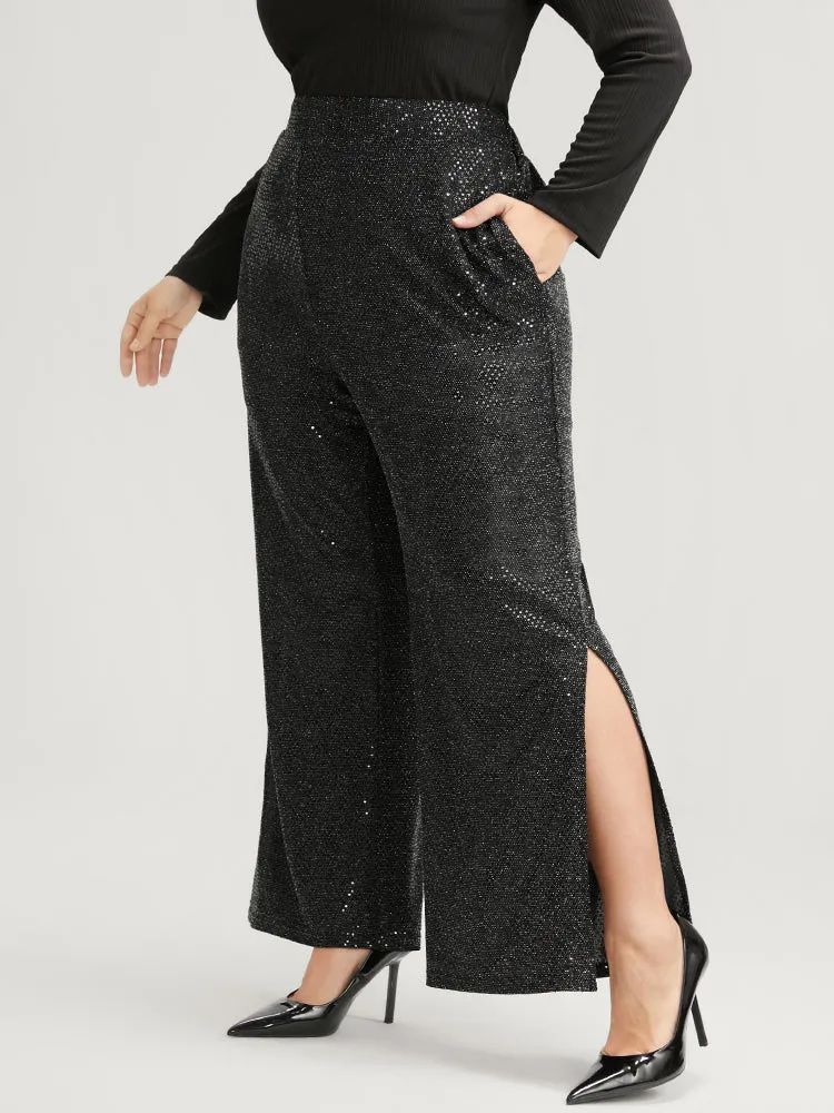 Sequin Elastic Waist Pocket Split Hem Pants sold by Bloomchic product image thumbnail 2