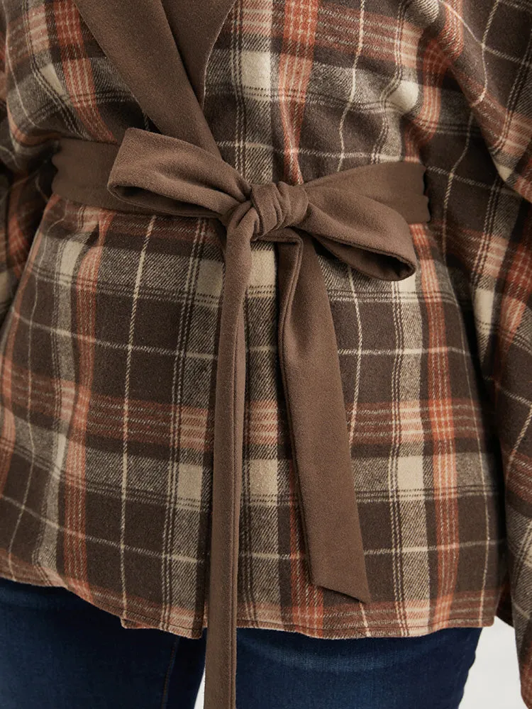 Plaid Contrast Suit Collar Dolman Sleeve Belted Coat sold by Bloomchic product image thumbnail 3