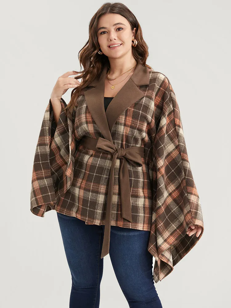 Plaid Contrast Suit Collar Dolman Sleeve Belted Coat sold by Bloomchic