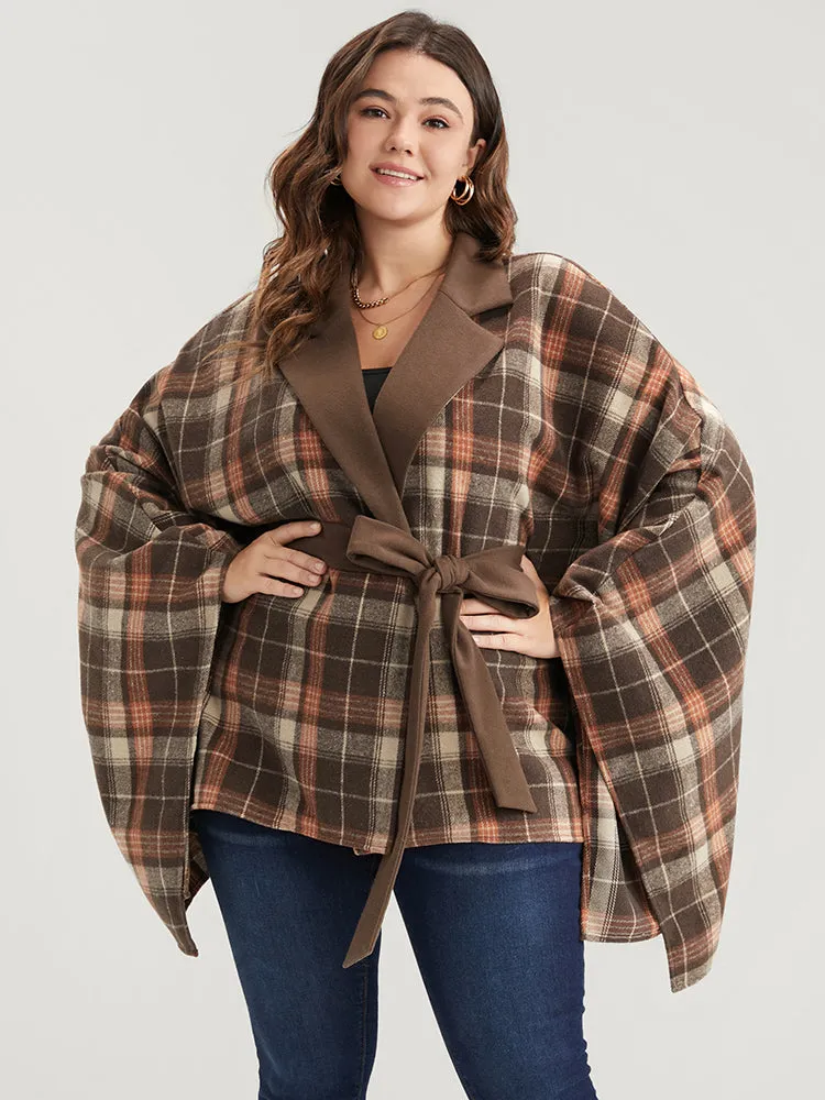 Plaid Contrast Suit Collar Dolman Sleeve Belted Coat sold by Bloomchic product image thumbnail 2