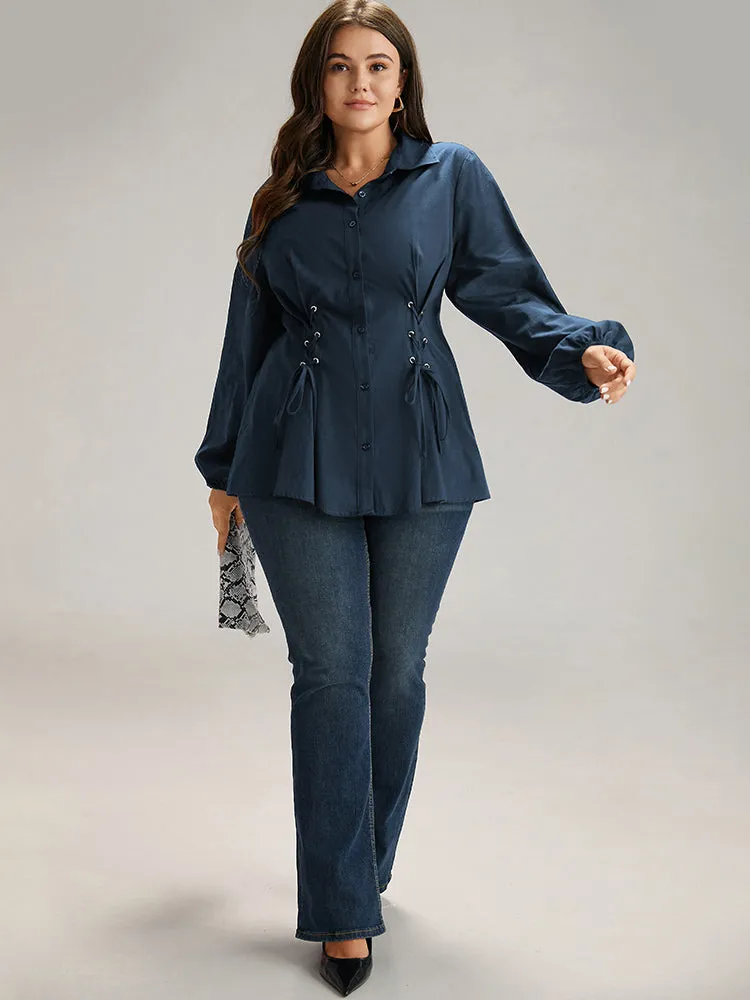 Cotton Shirt Collar Lace Up Blouse sold by Bloomchic product image thumbnail 3