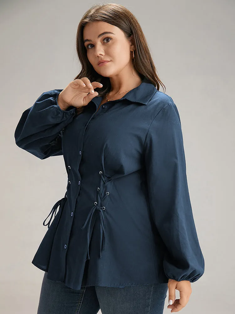 Cotton Shirt Collar Lace Up Blouse sold by Bloomchic product image thumbnail 2