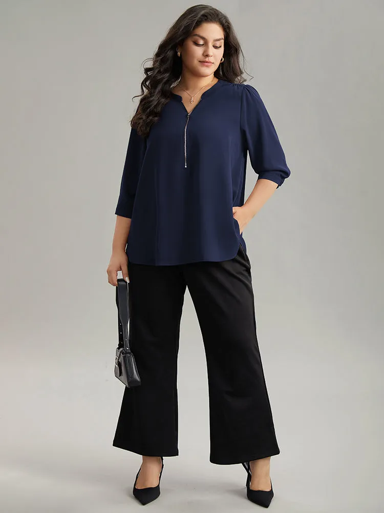 Plain Half Zip Gathered Blouse sold by Bloomchic product image thumbnail 4