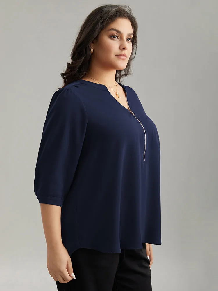 Plain Half Zip Gathered Blouse sold by Bloomchic product image thumbnail 3