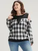 Plaid Patchwork Cold Shoulder Sweatshirt sold by Bloomchic