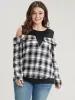 Plaid Patchwork Cold Shoulder Sweatshirt sold by Bloomchic