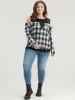Plaid Patchwork Cold Shoulder Sweatshirt sold by Bloomchic