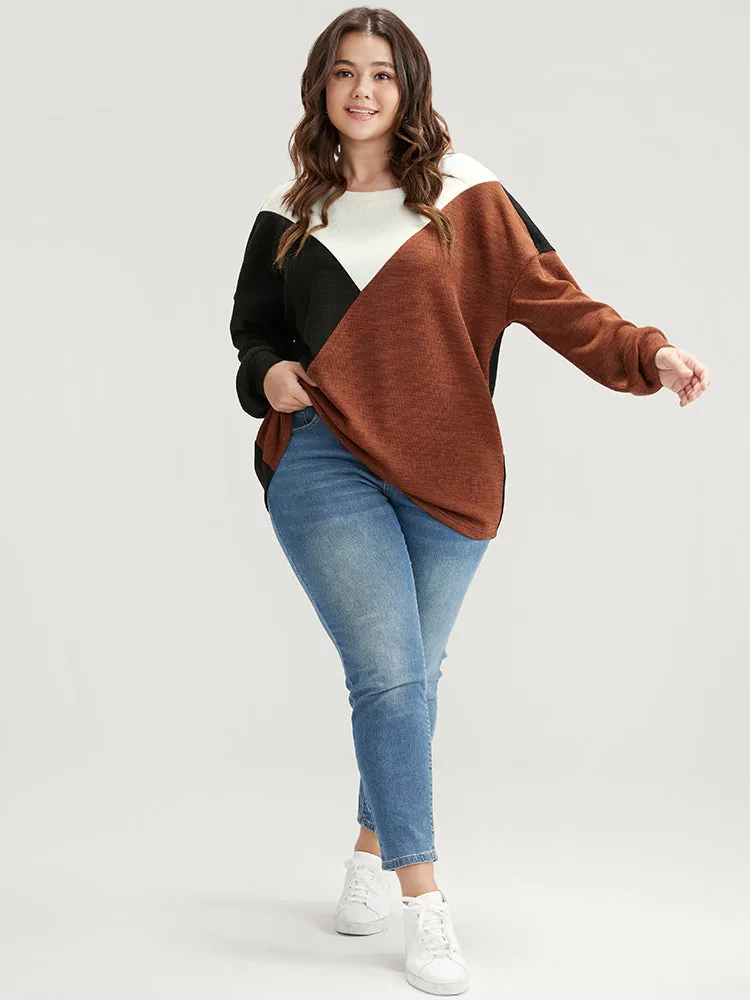 Colorblock Contrast Rib Knit Drop Shoulder Sweatshirt sold by Bloomchic product image thumbnail 2