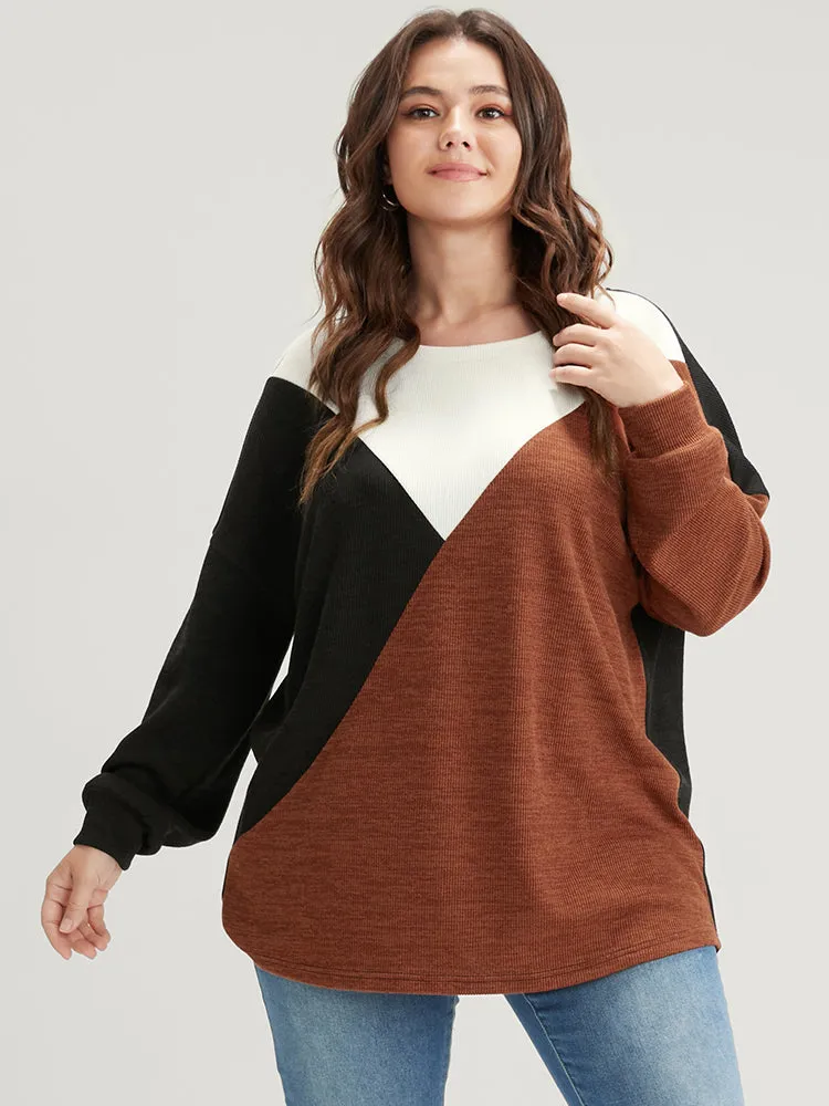 Colorblock Contrast Rib Knit Drop Shoulder Sweatshirt sold by Bloomchic product image thumbnail 3