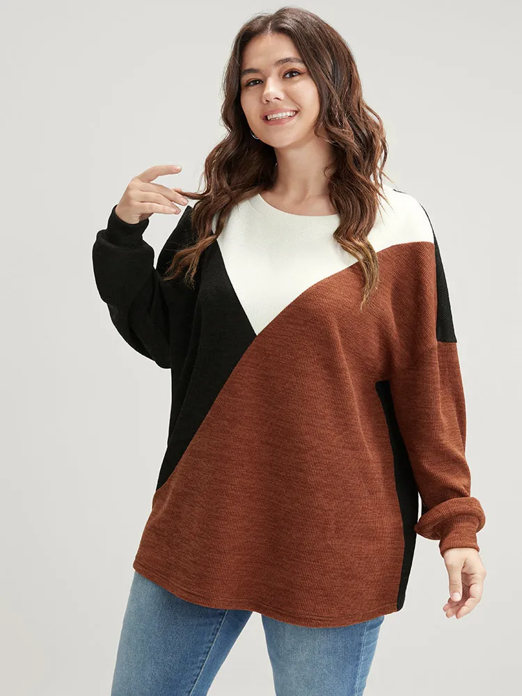 Colorblock Contrast Rib Knit Drop Shoulder Sweatshirt sold by Bloomchic product image thumbnail 4