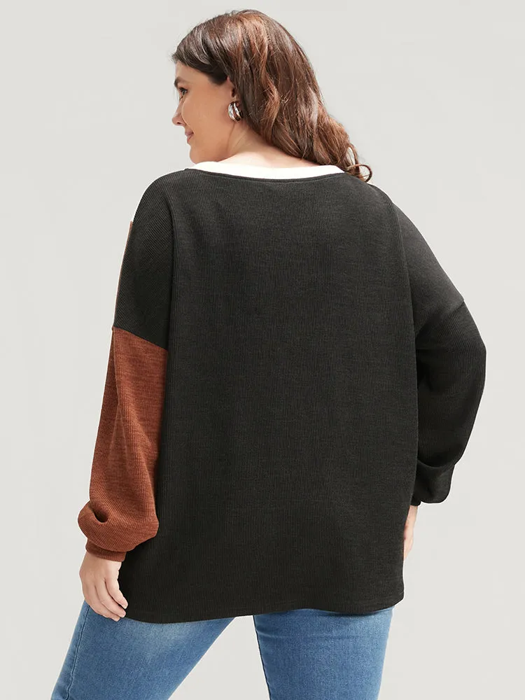 Colorblock Contrast Rib Knit Drop Shoulder Sweatshirt sold by Bloomchic product image thumbnail 5