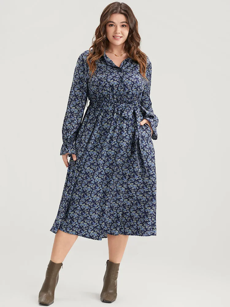 Ditsy Floral Pocket Belted Shirt Collar Dress sold by Bloomchic product image thumbnail 2