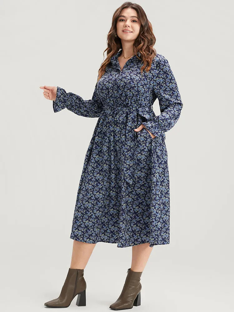 Ditsy Floral Pocket Belted Shirt Collar Dress sold by Bloomchic product image thumbnail 3