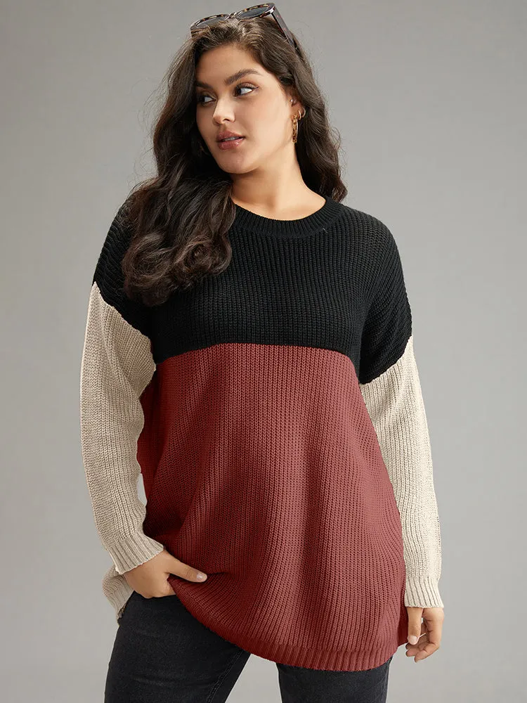 Colorblock Contrast Crew Neck Pullover sold by Bloomchic