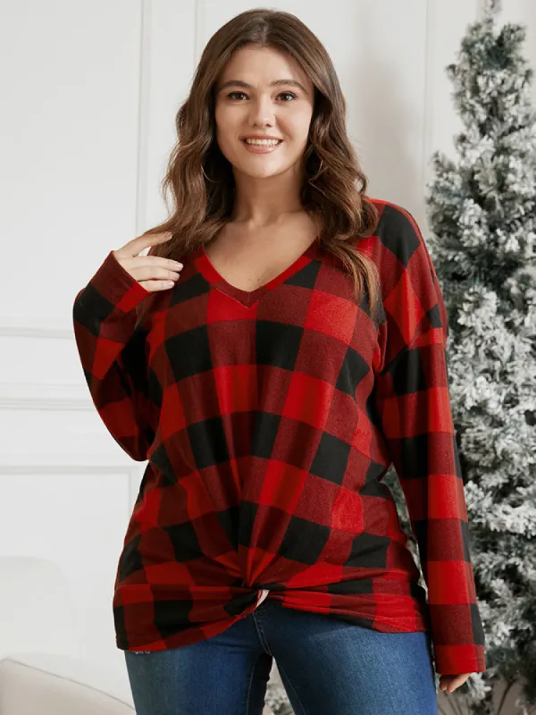 Plaid Twist Front Long Tee sold by Bloomchic