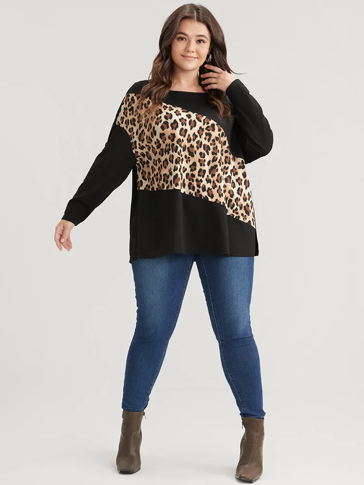 Leopard Drop Shoulder Split Long Tee sold by Bloomchic product image thumbnail 2