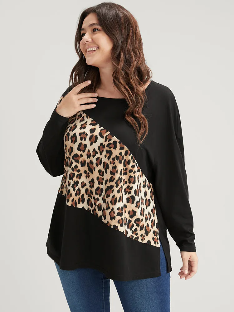 Leopard Drop Shoulder Split Long Tee sold by Bloomchic product image thumbnail 4