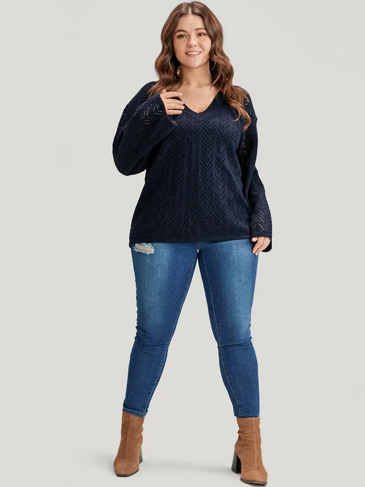 Geometric Pointelle Knit V Neck Eyelet Knit Top sold by Bloomchic product image thumbnail 3