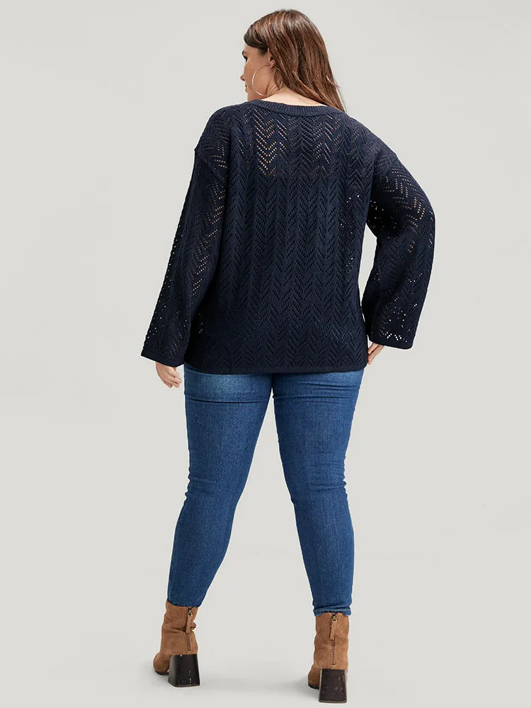Geometric Pointelle Knit V Neck Eyelet Knit Top sold by Bloomchic product image thumbnail 4