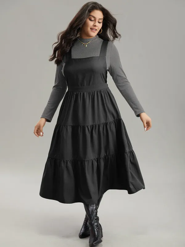 Static-Free Solid Ruffle Layered Hem Cami Dress sold by Bloomchic