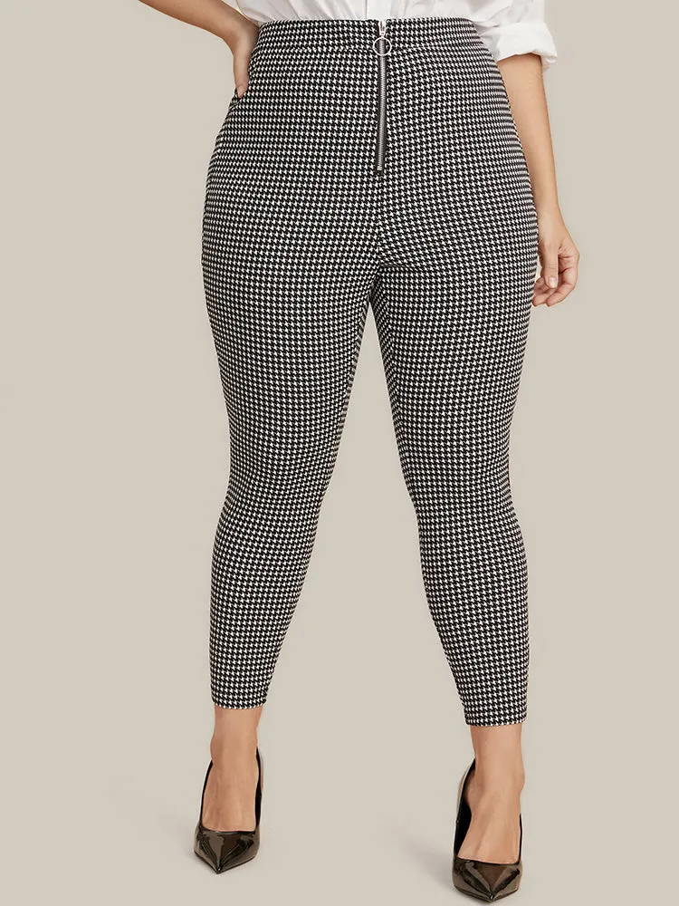 Houndstooth O Ring Zipper Elastic Waist Pants sold by Bloomchic