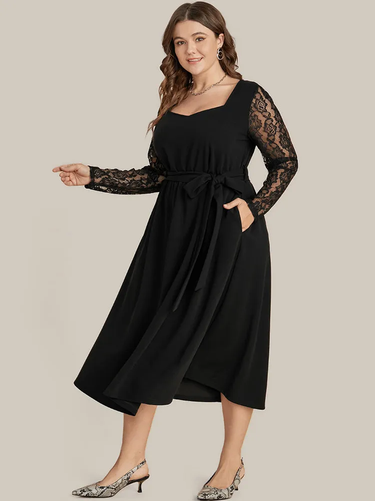 Solid Pocket Lace Belted Flutter Dress sold by Bloomchic product image thumbnail 2