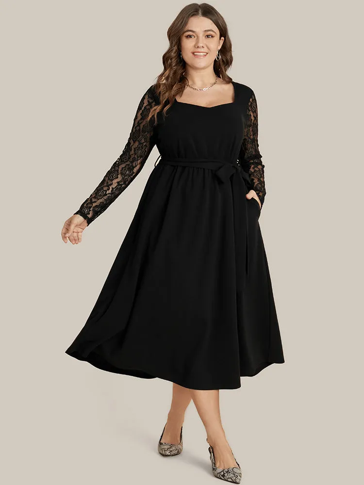 Solid Pocket Lace Belted Flutter Dress sold by Bloomchic product image thumbnail 3