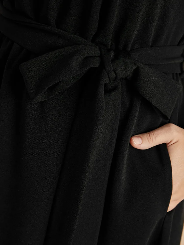 Solid Pocket Lace Belted Flutter Dress sold by Bloomchic product image thumbnail 5