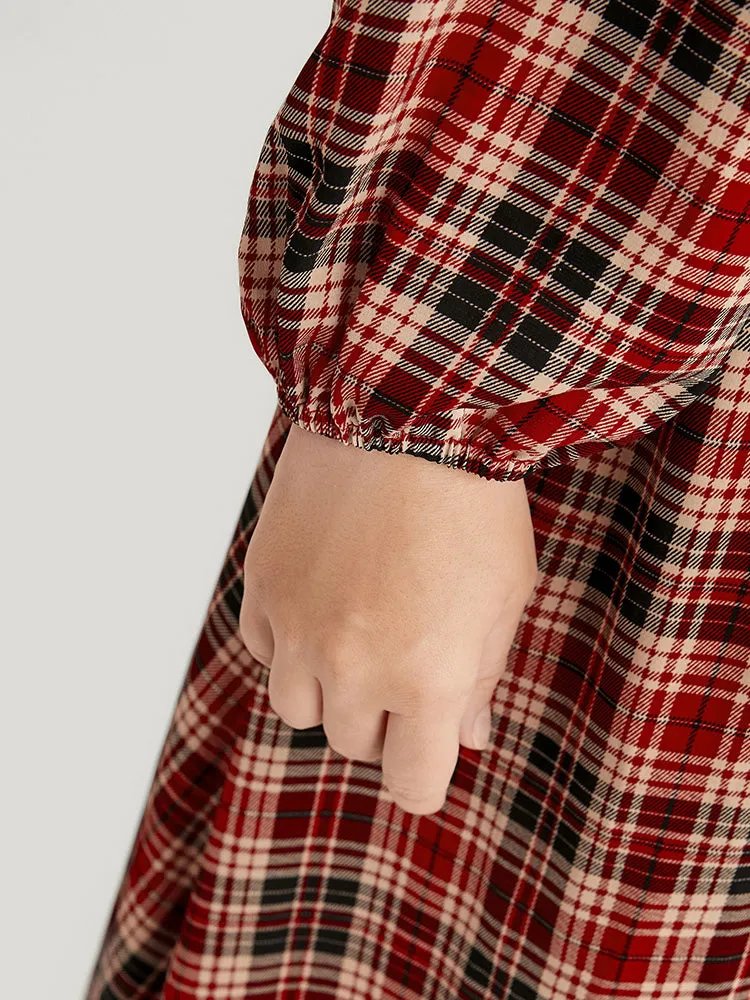 Tartan Wrap Lantern Sleeve Pocket Knotted Split Dress sold by Bloomchic product image thumbnail 5