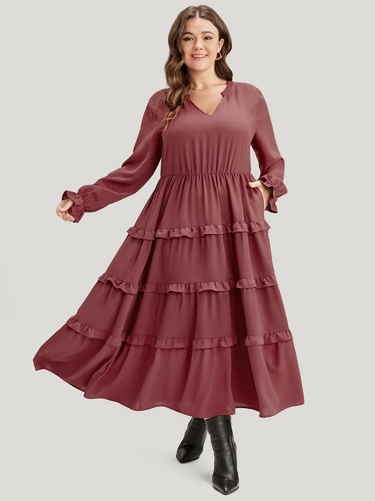 Solid Lantern Sleeve Pocket Ruffle Hem Dress sold by Bloomchic product image thumbnail 3