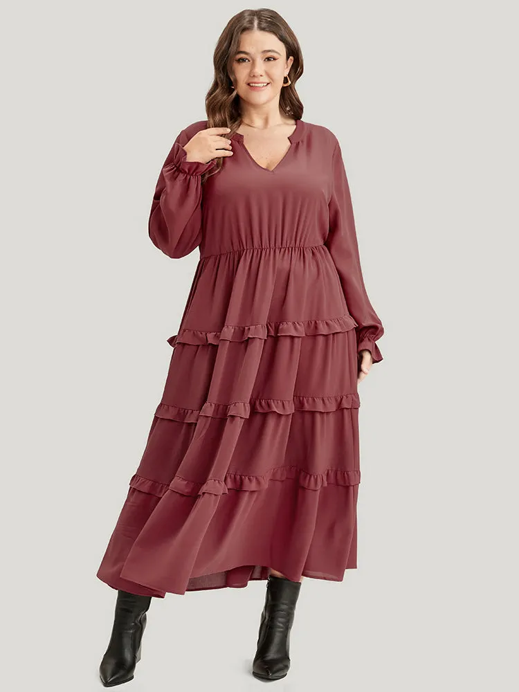 Solid Lantern Sleeve Pocket Ruffle Hem Dress sold by Bloomchic product image thumbnail 4