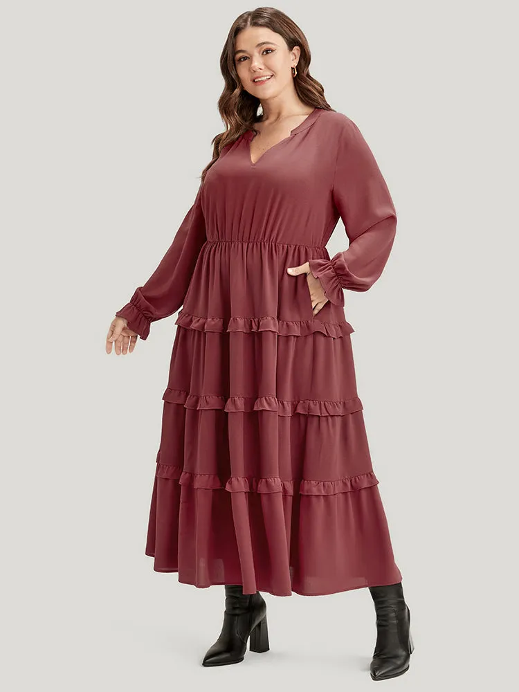 Solid Lantern Sleeve Pocket Ruffle Hem Dress sold by Bloomchic