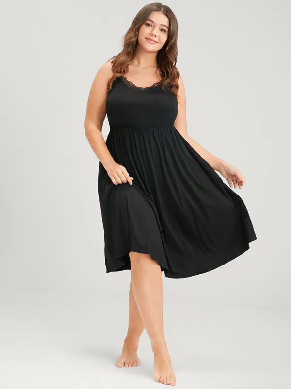 Solid Lace Trim Backless Spaghetti Strap Dress sold by Bloomchic