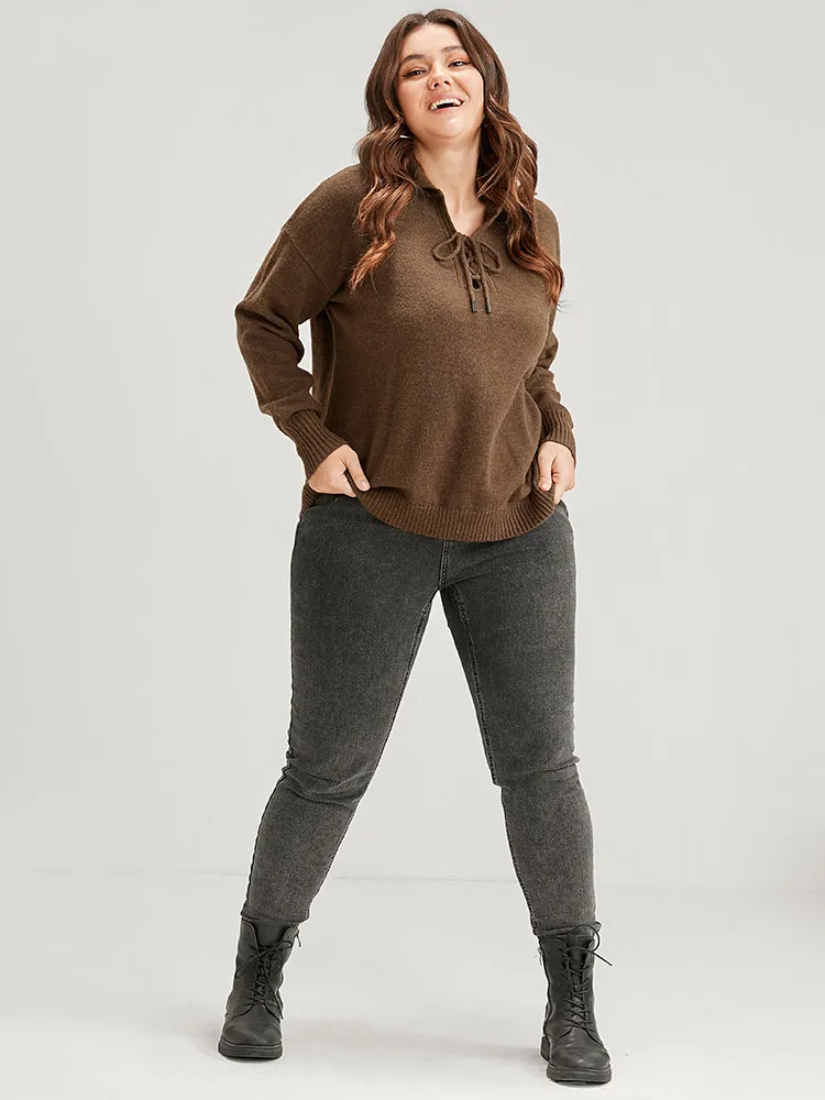 Solid Super Soft Plush Knit Lace Up Knit Top sold by Bloomchic product image thumbnail 3