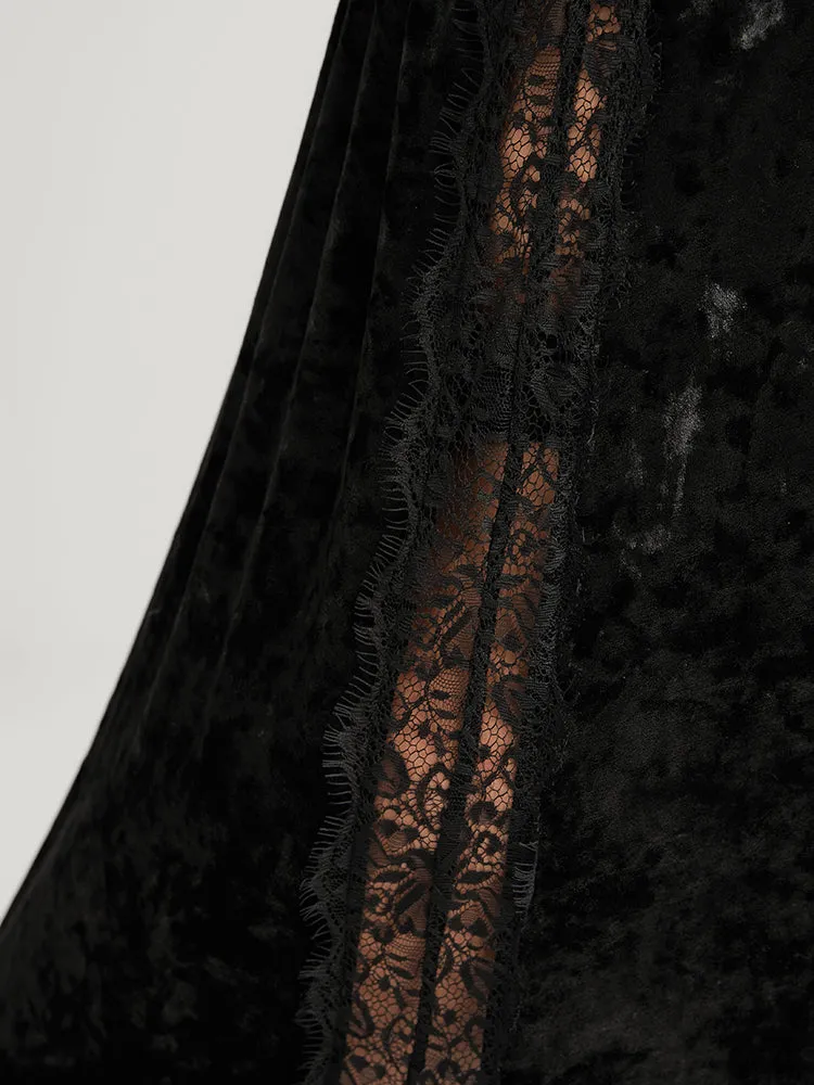 Solid Contrast Lace Split Velvet Cami Night Dress sold by Bloomchic product image thumbnail 5