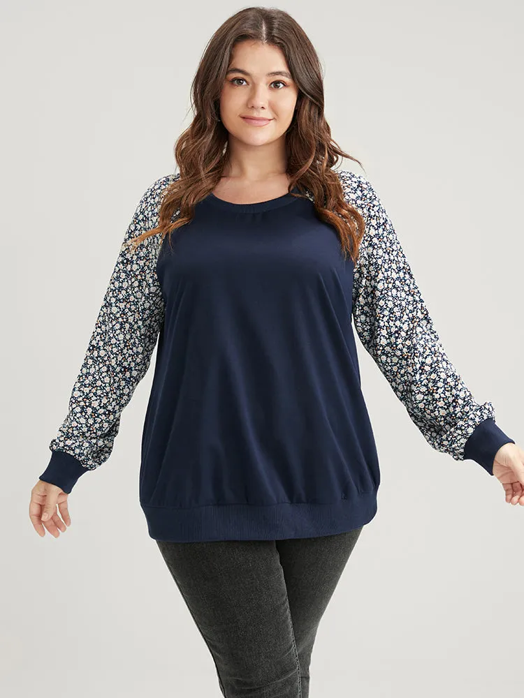 Ditsy Floral Patchwork Round Neck Sweatshirt sold by Bloomchic product image thumbnail 3