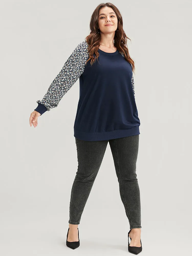 Ditsy Floral Patchwork Round Neck Sweatshirt sold by Bloomchic product image thumbnail 2