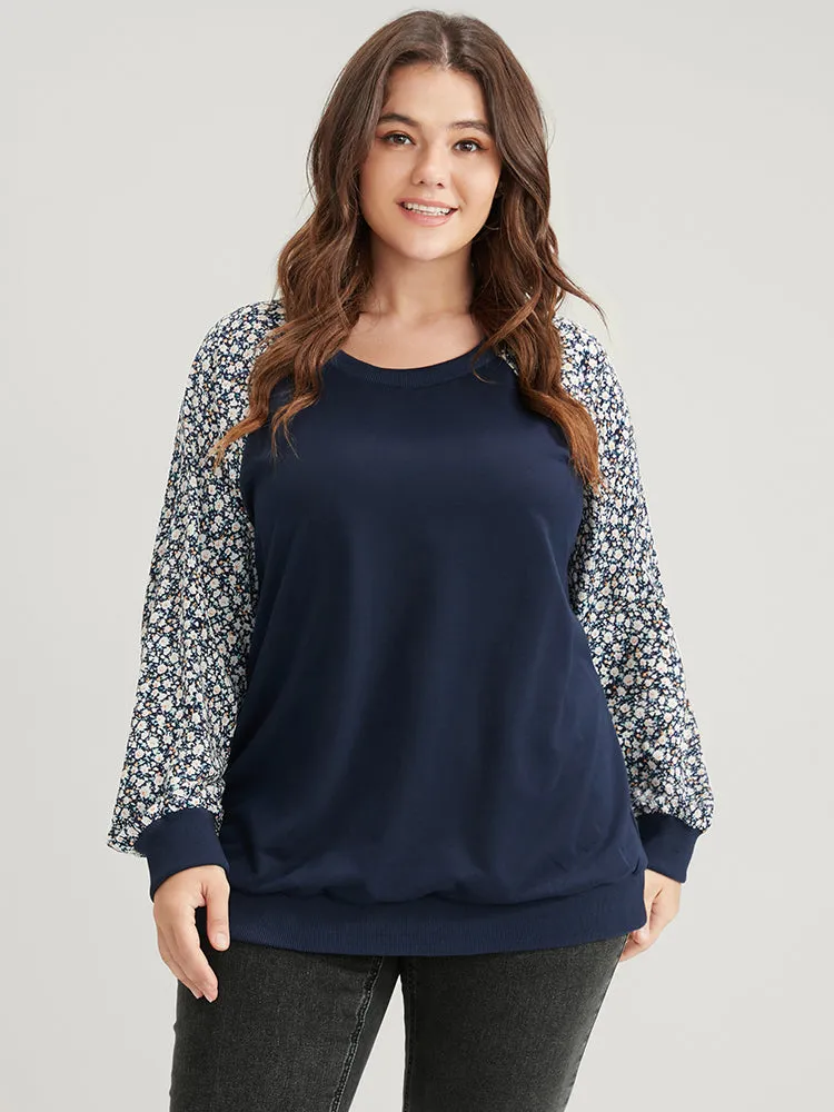 Ditsy Floral Patchwork Round Neck Sweatshirt sold by Bloomchic