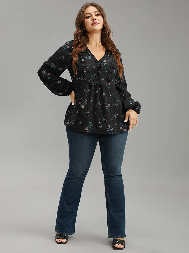 Ditsy Floral Lantern Sleeve Frill Trim Blouse sold by Bloomchic product image thumbnail 4