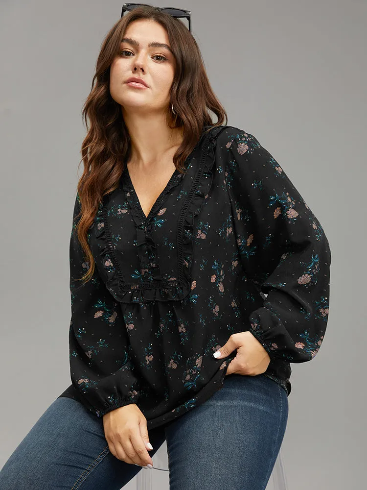 Ditsy Floral Lantern Sleeve Frill Trim Blouse sold by Bloomchic product image thumbnail 3