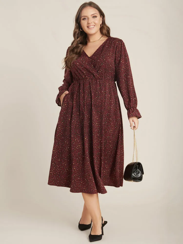 Leopard Lantern Sleeve Pocket Wrap Midi Dress sold by Bloomchic