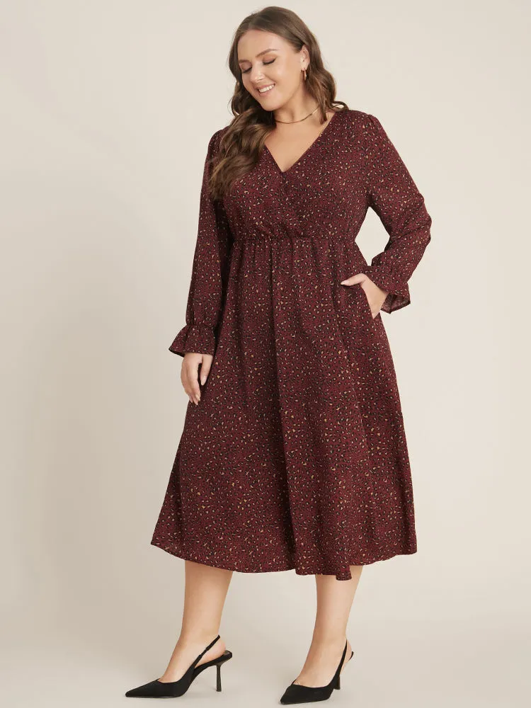Leopard Lantern Sleeve Pocket Wrap Midi Dress sold by Bloomchic product image thumbnail 4