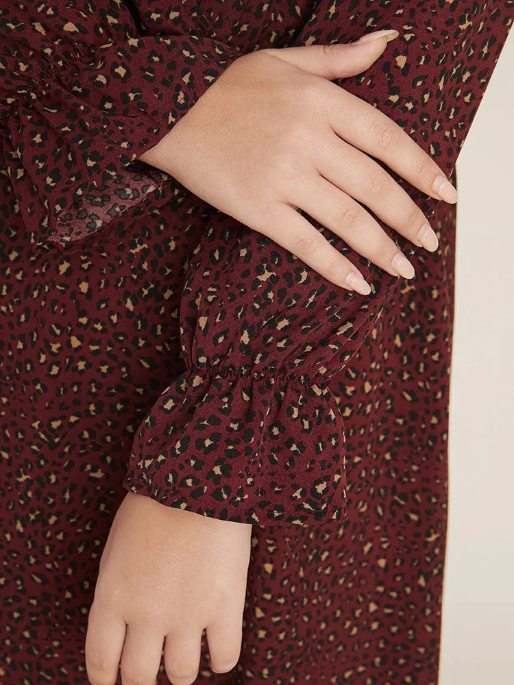 Leopard Lantern Sleeve Pocket Wrap Midi Dress sold by Bloomchic product image thumbnail 5