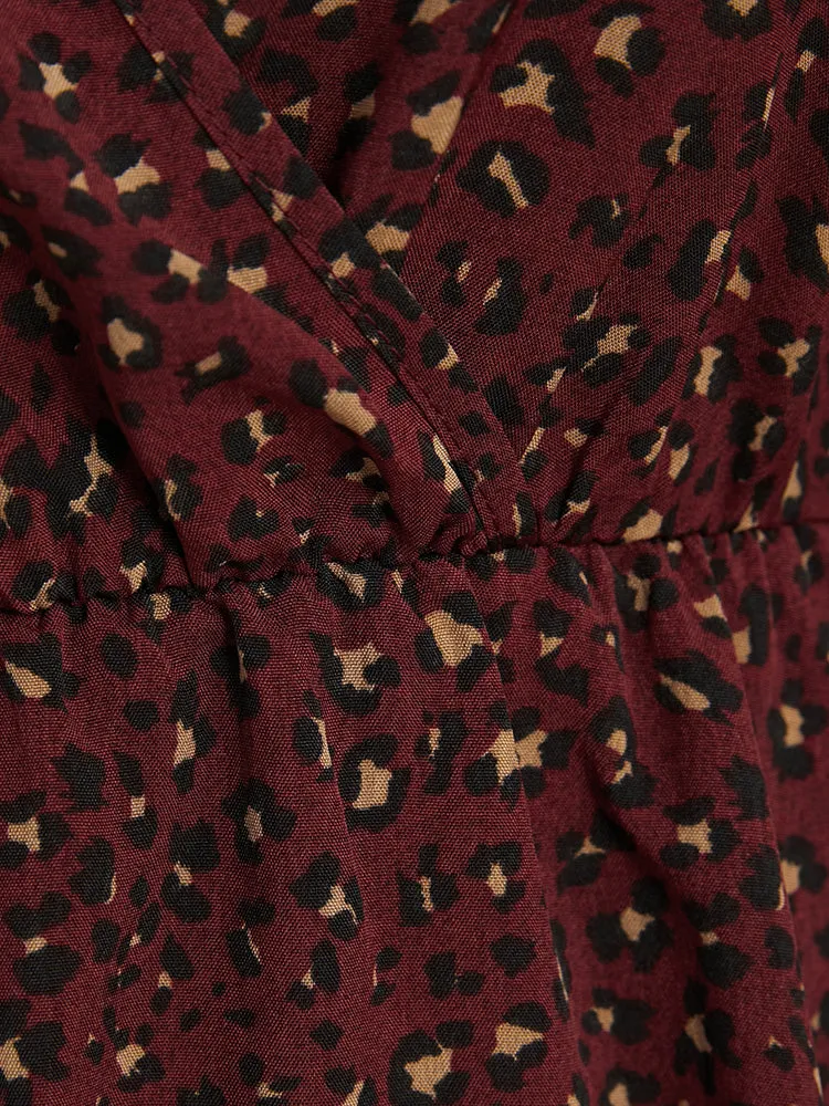 Leopard Lantern Sleeve Pocket Wrap Midi Dress sold by Bloomchic product image thumbnail 3