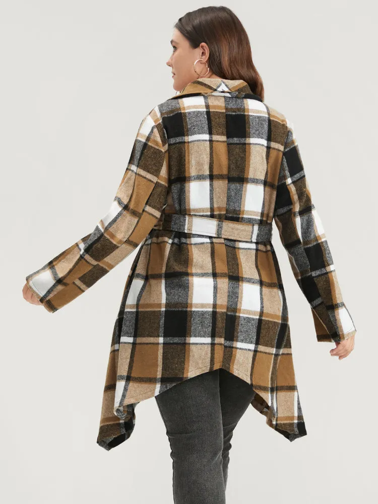 Plaid Pocket Lapel Collar Asymmetrical Hem Belted Coat sold by Bloomchic product image thumbnail 5