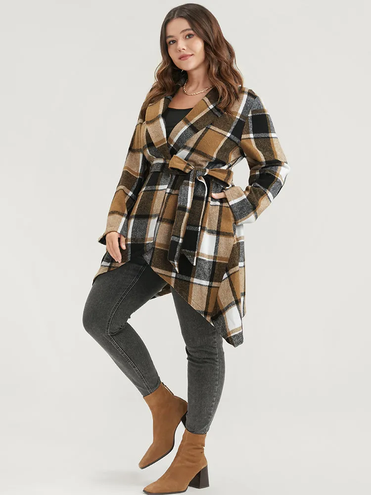Plaid Pocket Lapel Collar Asymmetrical Hem Belted Coat sold by Bloomchic product image thumbnail 2