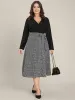 Plaid Patchwork Surplice Neck Belted Tweed Dress sold by Bloomchic