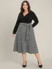 Plaid Patchwork Surplice Neck Belted Tweed Dress sold by Bloomchic