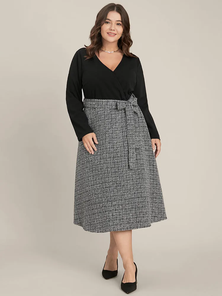 Plaid Patchwork Surplice Neck Belted Tweed Dress sold by Bloomchic product image thumbnail 5